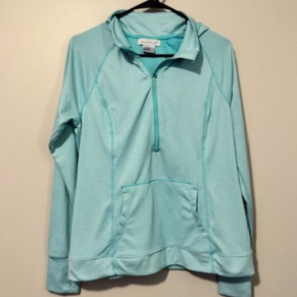USED Woman's Keren Hart Long Sleeve Hoodie Color Blue/White Size Large - Picture 1 of 2